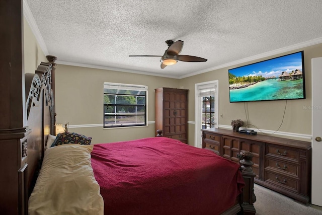 8737 Beaver Ln, Port Richey, FL 34668 - bedroom featuring crown molding, a textured ceiling, and a ceiling fan
