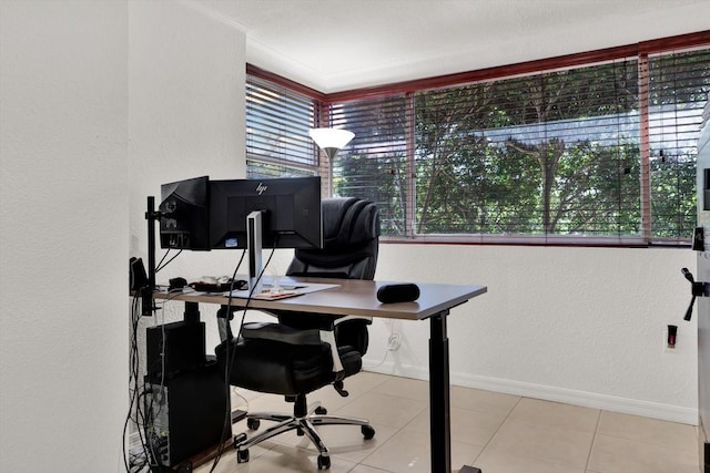 3501 63rd St N, Saint Petersburg, FL 33710 - office area with baseboards, crown molding, a textured wall, and tile patterned floors