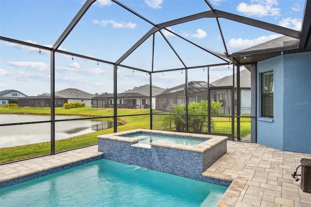 12710 Wheatgrass Ct, Parrish, FL 34219 - view of pool featuring a lawn, a patio area, glass enclosure, and a residential view