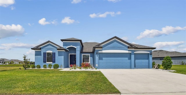 12710 Wheatgrass Ct, Parrish, FL 34219 - ranch-style home with stucco siding, a garage, driveway, and a front yard