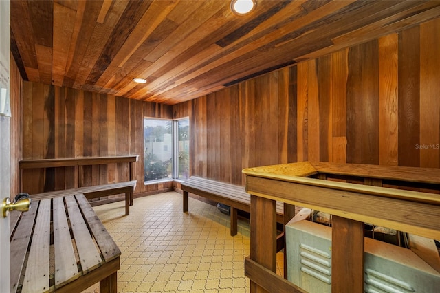 1100 E Bay Dr Unit 60, Largo, FL 33770 - relaxing sauna featuring wooden walls, wooden ceiling, and recessed lighting