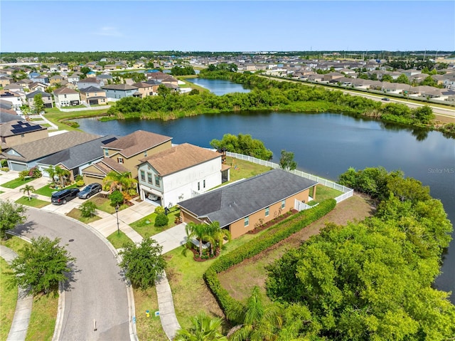 aerial perspective of suburban area with a large body of water