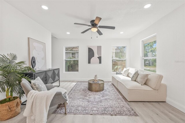 7 Hamilton Heath Dr, Tampa, FL 33604 - living room with baseboards, wood finished floors, ceiling fan, and recessed lighting