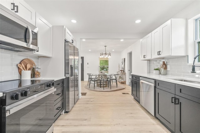 7 Hamilton Heath Dr, Tampa, FL 33604 - kitchen featuring stainless steel appliances, a sink, white cabinetry, light wood-type flooring, and backsplash