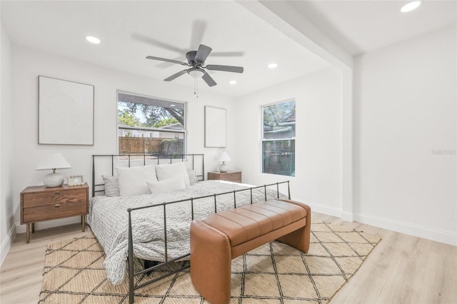 7 Hamilton Heath Dr, Tampa, FL 33604 - bedroom with light wood-type flooring, baseboards, recessed lighting, and ceiling fan