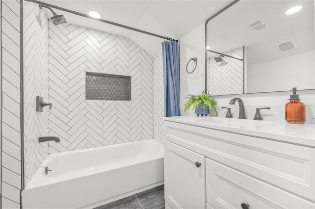 7 Hamilton Heath Dr, Tampa, FL 33604 - bathroom with shower / tub combo with curtain, vanity, and recessed lighting