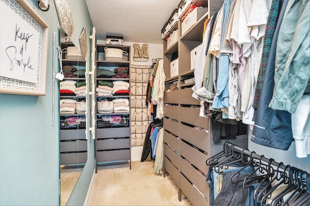 walk in closet with carpet