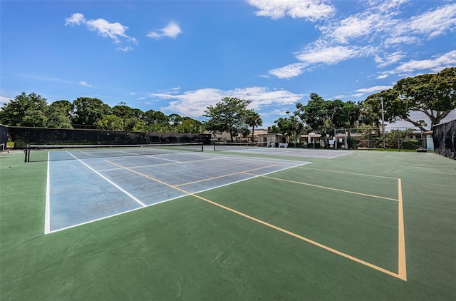 view of tennis court with fence