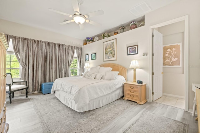 7206 River Country Dr, Weeki Wachee, FL 34607 - bedroom featuring light wood-style floors, ceiling fan, and baseboards