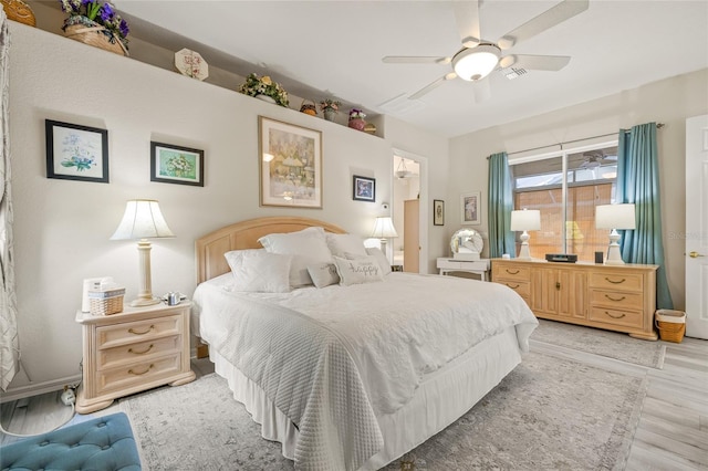7206 River Country Dr, Weeki Wachee, FL 34607 - bedroom with light wood-style flooring and a ceiling fan