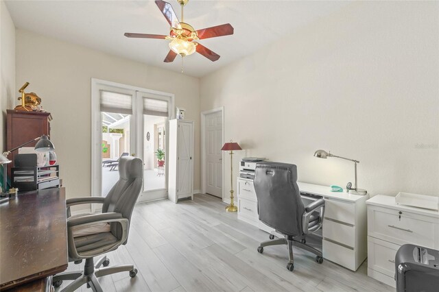 7206 River Country Dr, Weeki Wachee, FL 34607 - office space featuring a ceiling fan and light wood-type flooring