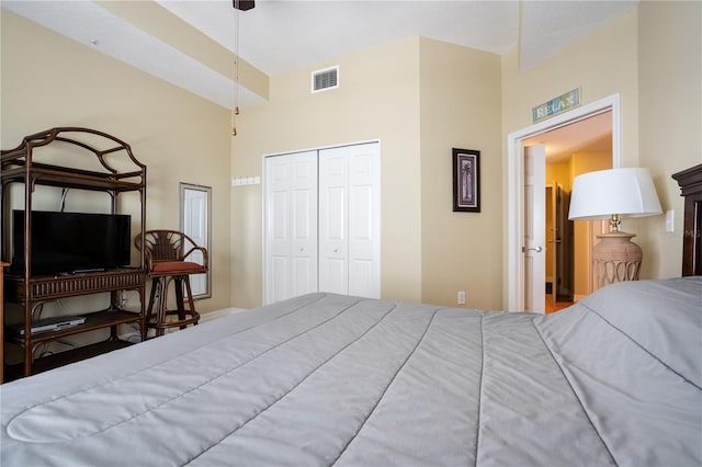 13235 Gulf Blvd Unit 402, Saint Petersburg, FL 33708 - bedroom featuring a closet and a towering ceiling
