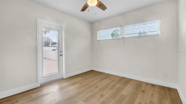 281 44th Ave, St Pete Beach, FL 33706 - empty room featuring light wood finished floors, baseboards, and ceiling fan
