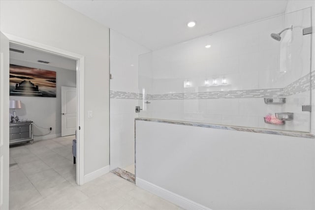 19212 Sunlake Blvd, Lutz, FL 33558 - full bathroom featuring walk in shower, baseboards, and tile patterned flooring