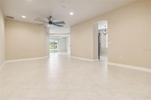 2262 Lune Ct, Melbourne, FL 32904 - unfurnished room featuring a ceiling fan, recessed lighting, arched walkways, and baseboards