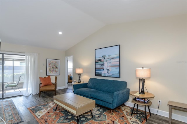 322 Windrush Loop Unit 22, Tarpon Springs, FL 34689 - living area with lofted ceiling, wood finished floors, baseboards, and recessed lighting