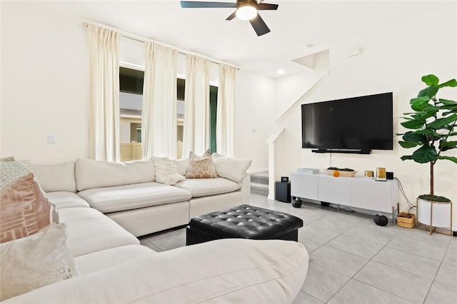 2906 Boxwood Grove Row, Wesley Chapel, FL 33543 - living room featuring light tile patterned floors and a ceiling fan