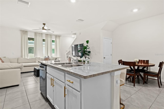 2906 Boxwood Grove Row, Wesley Chapel, FL 33543 - kitchen with open floor plan, light tile patterned flooring, a sink, ceiling fan, and recessed lighting
