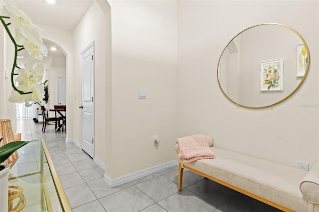 2906 Boxwood Grove Row, Wesley Chapel, FL 33543 - corridor with arched walkways, light tile patterned flooring, baseboards, and recessed lighting