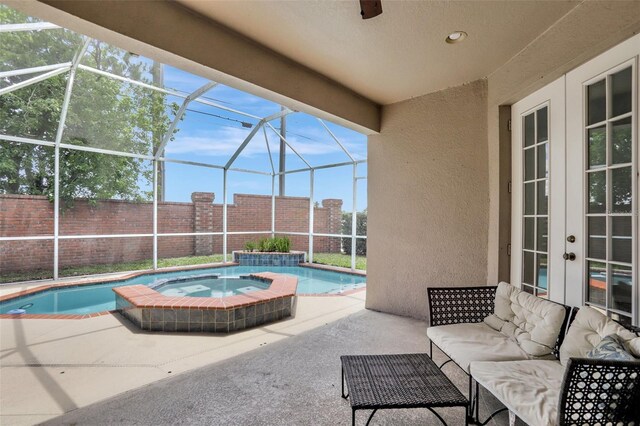 13708 Old Dock Rd, Orlando, FL 32828 - view of swimming pool with french doors, a patio, a lanai, and a fenced backyard