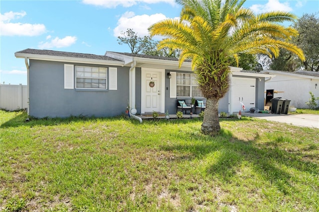 9126 Greenbriar Ln, Port Richey, FL 34668 - ranch-style house featuring stucco siding, an attached garage, concrete driveway, and covered porch
