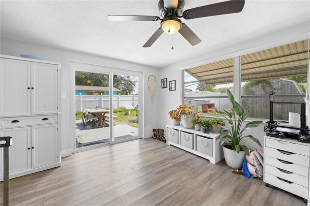 9126 Greenbriar Ln, Port Richey, FL 34668 - living area with light wood-style flooring, ceiling fan, and plenty of natural light