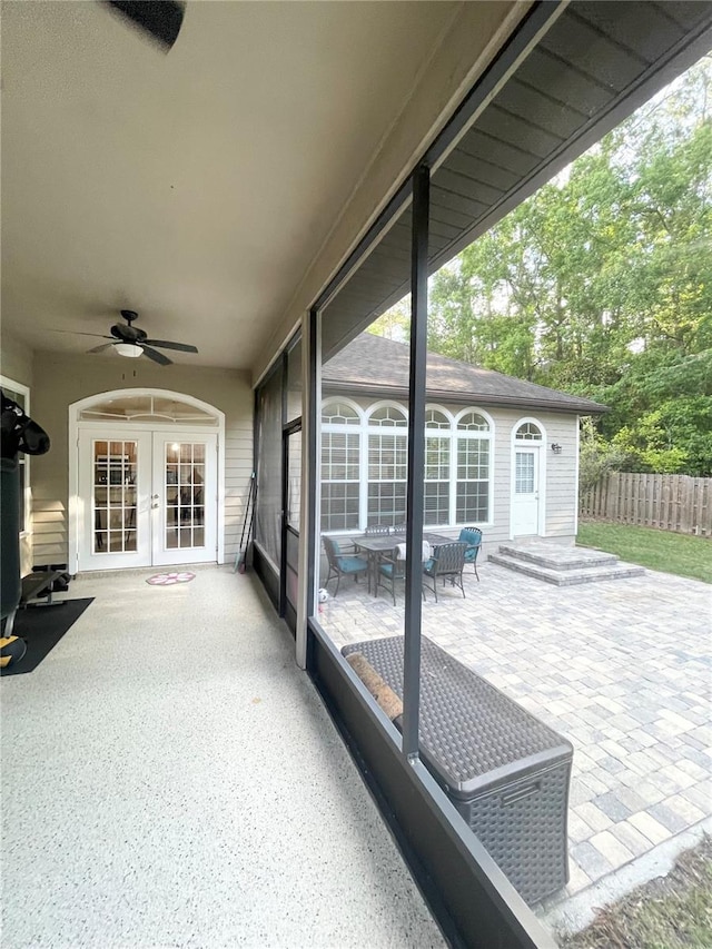 2244 NW 101st St, Gainesville, FL 32606 - view of patio / terrace with french doors, ceiling fan, and fence