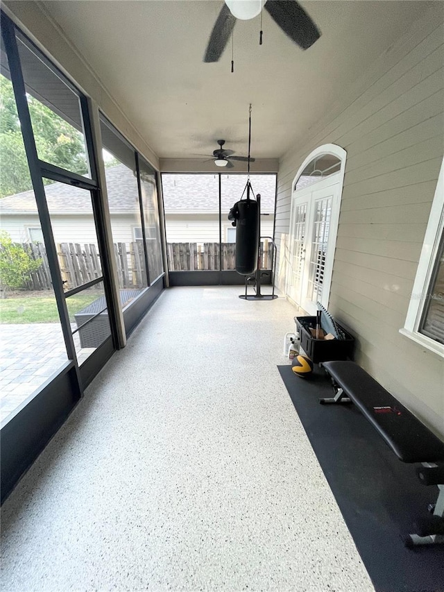 2244 NW 101st St, Gainesville, FL 32606 - unfurnished sunroom with ceiling fan