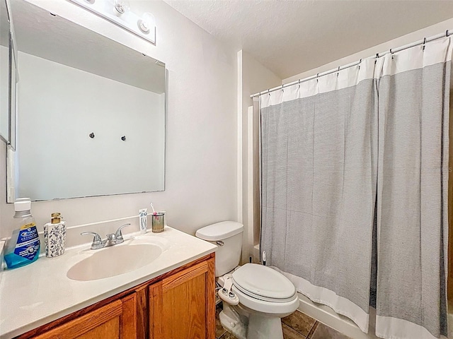 4732 Ashburn Pond Way, Tampa, FL 33610 - bathroom featuring vanity, tile patterned flooring, shower / tub combo, and a textured ceiling