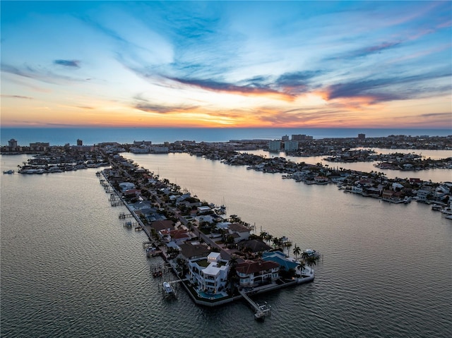 aerial view at dusk of a water view