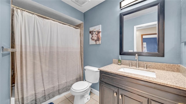 full bath featuring tile patterned flooring, toilet, and vanity