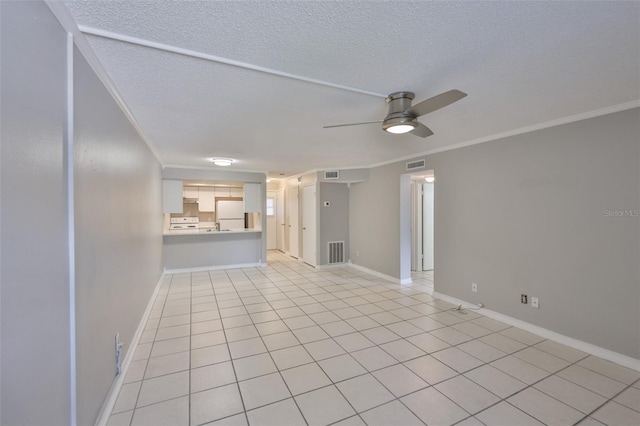 4801 W Mcelroy Ave Unit D104, Tampa, FL 33611 - unfurnished living room with a ceiling fan, crown molding, baseboards, and a textured ceiling