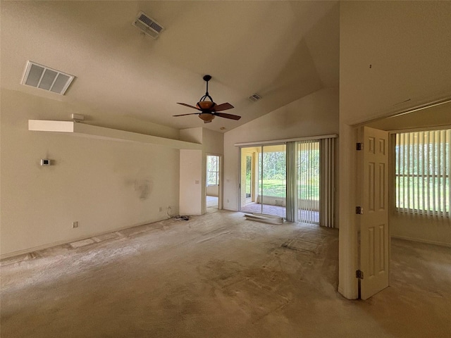 2846 N Kittery Pt, Hernando, FL 34442 - unfurnished room featuring light colored carpet, ceiling fan, and high vaulted ceiling