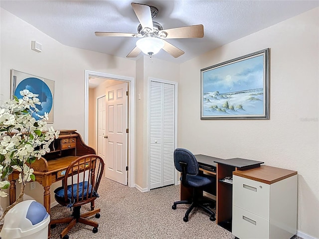 1628 Lullwater Ln, Lutz, FL 33549 - office with light carpet, a ceiling fan, and baseboards