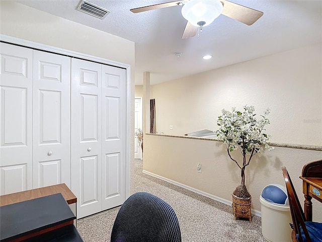1628 Lullwater Ln, Lutz, FL 33549 - home office featuring ceiling fan, baseboards, and carpet floors