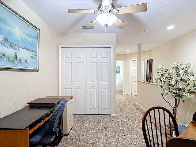 1628 Lullwater Ln, Lutz, FL 33549 - office with light carpet, a ceiling fan, recessed lighting, and baseboards