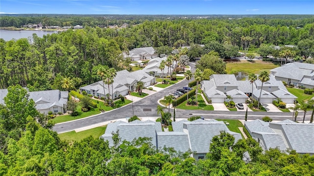 1628 Lullwater Ln, Lutz, FL 33549 - aerial view of residential area featuring a heavily wooded area and a nearby body of water