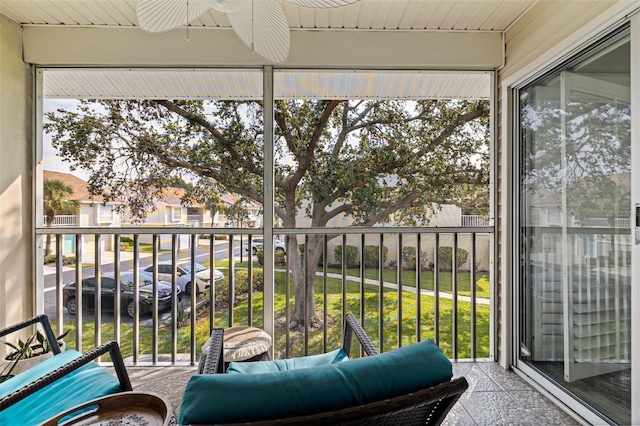balcony with a ceiling fan