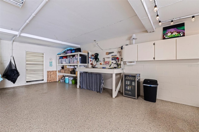 garage featuring concrete block wall