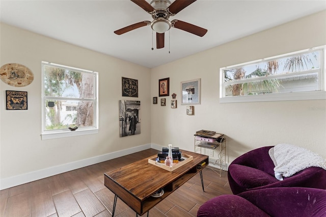 4600 Chancellor St NE, Saint Petersburg, FL 33703 - living room featuring wood finished floors, baseboards, and ceiling fan