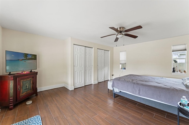 4600 Chancellor St NE, Saint Petersburg, FL 33703 - bedroom with two closets, wood finished floors, baseboards, and ceiling fan