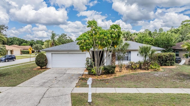 3230 Player Dr, New Port Richey, FL 34655 - view of front of house featuring a garage, driveway, a front yard, and stucco siding