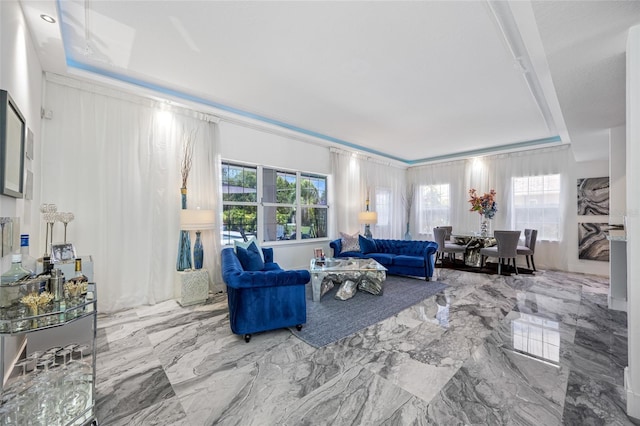 19620 Eagle Crest Dr, Lutz, FL 33549 - living room with a tray ceiling and marble tiled floors