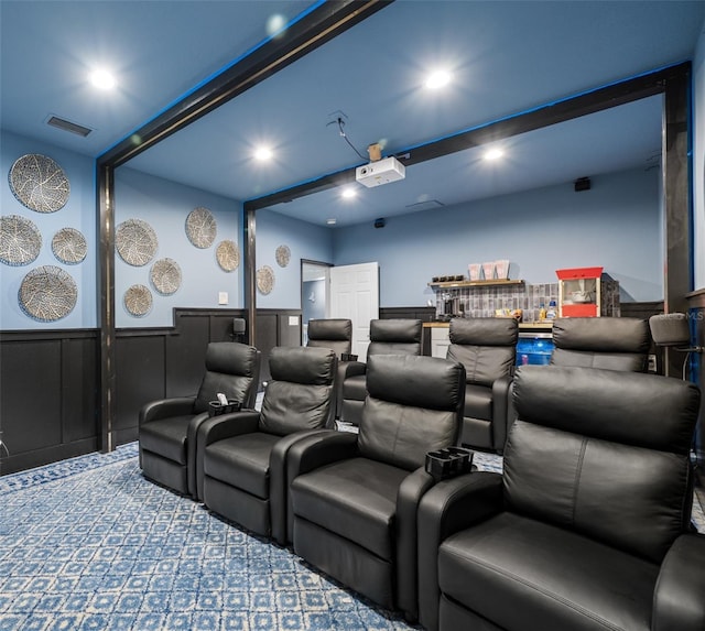 19620 Eagle Crest Dr, Lutz, FL 33549 - cinema room with wainscoting, recessed lighting, and carpet floors