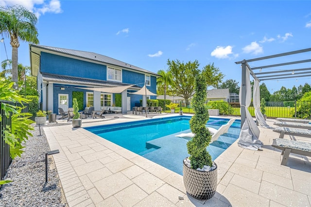 19620 Eagle Crest Dr, Lutz, FL 33549 - view of pool featuring a patio area, a pergola, fence, and a pool with connected hot tub