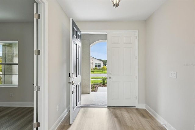 13137 Wellspring Dr, Lithia, FL 33547 - foyer featuring wood finished floors and baseboards