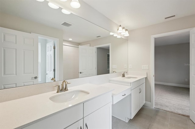 13137 Wellspring Dr, Lithia, FL 33547 - full bathroom with double vanity, tile patterned flooring, and recessed lighting