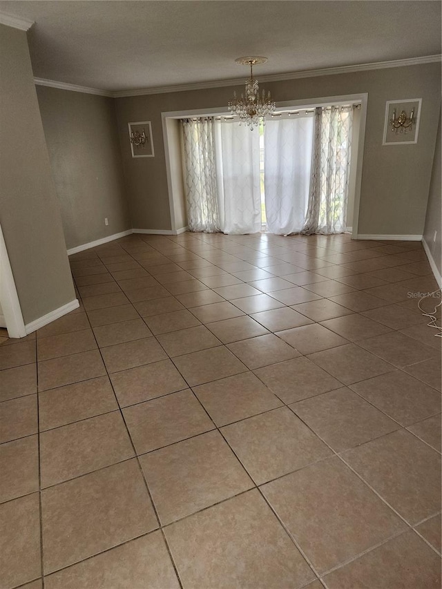 6906 Shady Pl, Tampa, FL 33634 - tiled spare room with ornamental molding, a chandelier, and baseboards