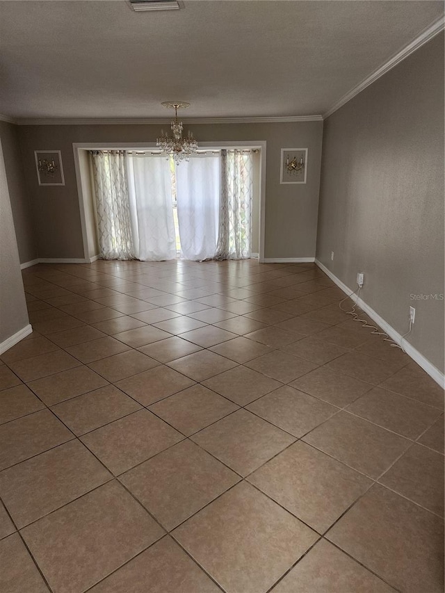 6906 Shady Pl, Tampa, FL 33634 - empty room with ornamental molding, a chandelier, tile patterned flooring, and baseboards