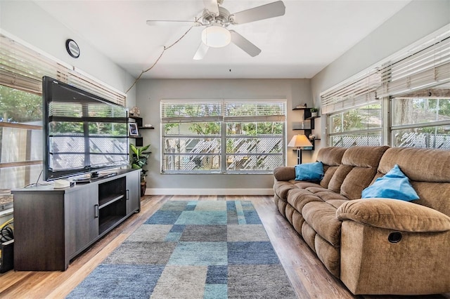 1225 15th St, Palm Harbor, FL 34683 - living area with a ceiling fan, plenty of natural light, light wood finished floors, and baseboards